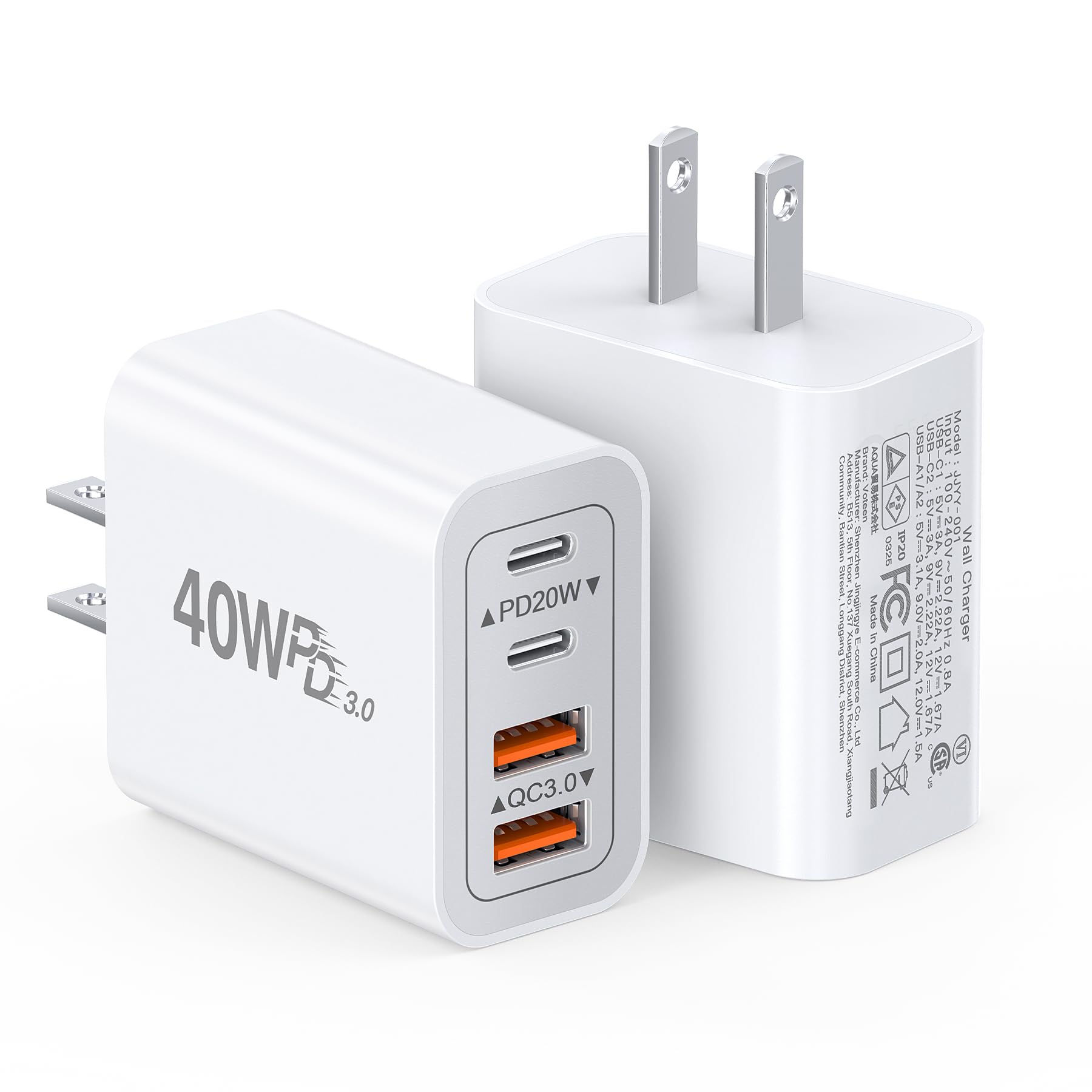 Photo 1 of [2-Pack] 40W USB C Charger Block, 4-Port Type C Fast Charging Brick Dual PD&QC Wall Plug Adapter Compatible for iPhone13/14/15/16/17 Pro/Pro Max/iPad, Airpods, iwatch, Samsung Galaxy (White)