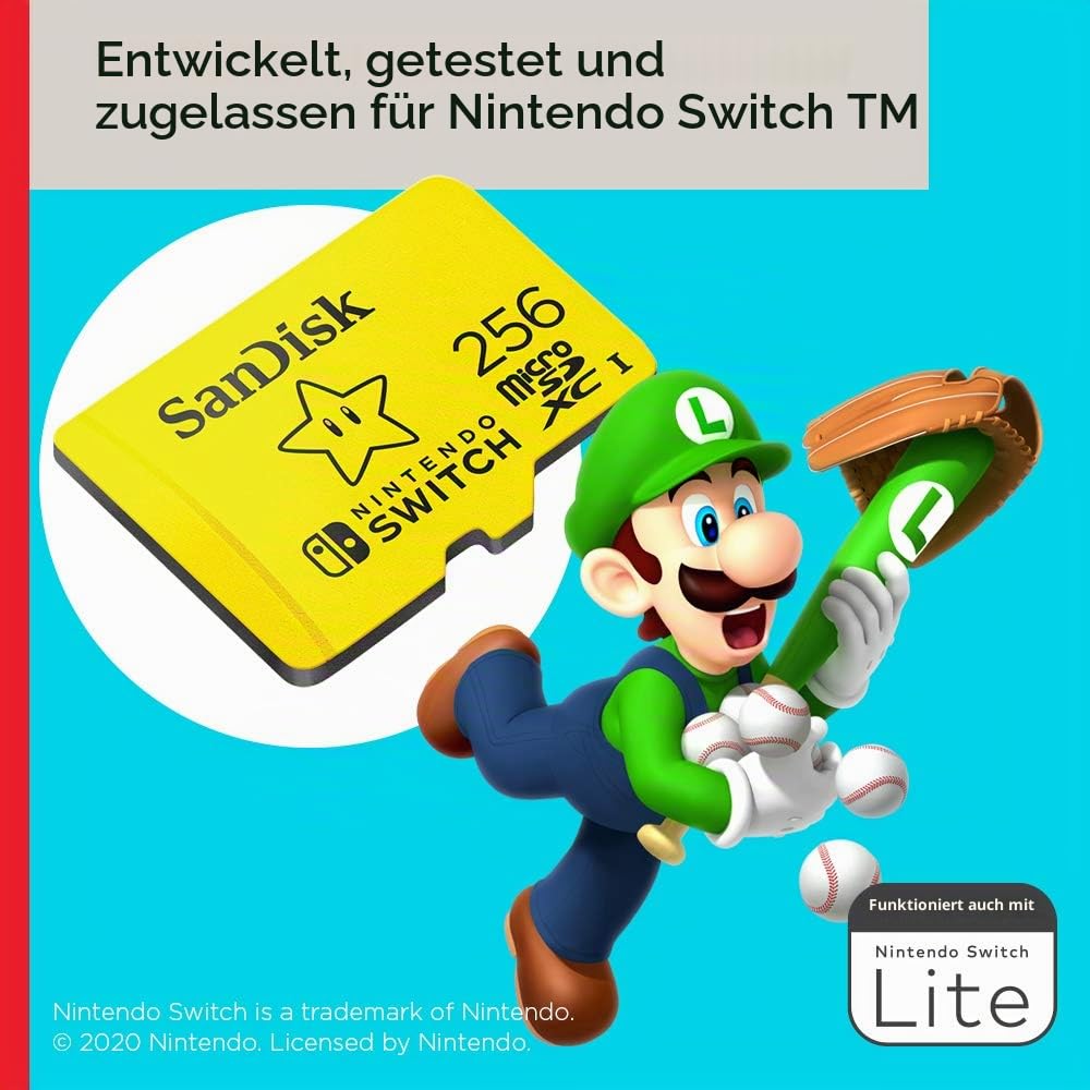 SanDisk microSDXC UHS-I Speicherkarte für Nintendo Switch 256 GB (U3, Class 10, 100 MB/s Übertragung, mehr Platz für Spiele)