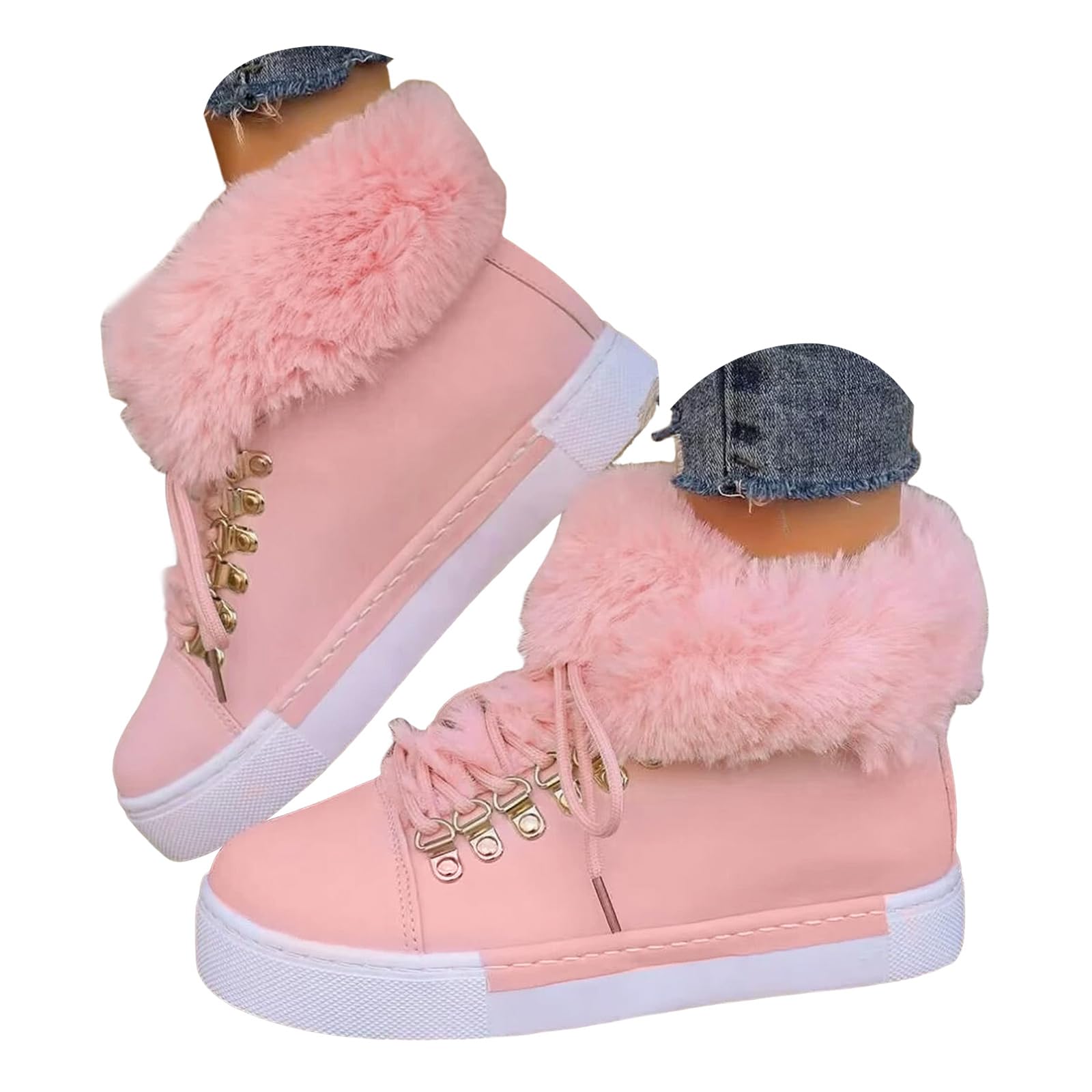 Winter Boots for Women Lace Up Warm Fuzzy Ladies Casual Fashion Ankle Booties Platform Outdoor Shoes Warm Ankle