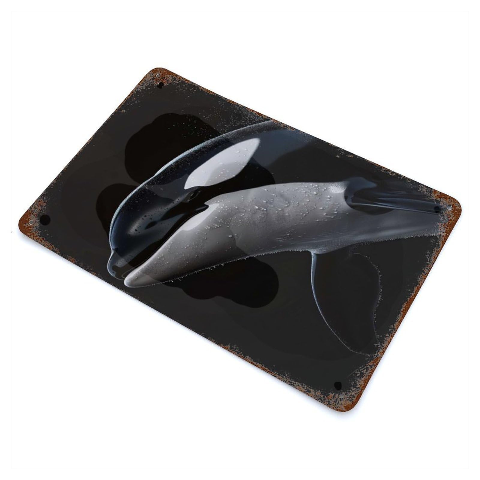 Vintage Metal Tin Sign with Orca Whale Design 11.8"x7.9", for Living Room, Hallway And Home Decor, Retro Wall Decor