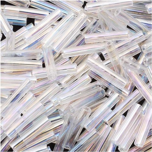 Toho Bugle Tube Beads Size #3 2x9mm Transparent Rainbow Crystal 10 Grams