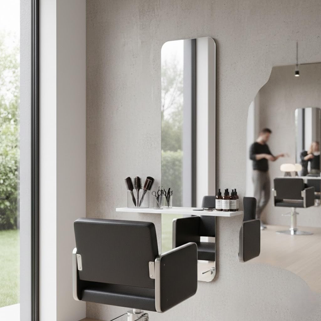 ARHome Specchiera Sagomata con Mensola Modern, 130 x 80 x 19 cm, Bianco Frassinato (Prodotto in Italia)
