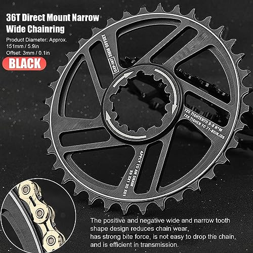 Bicycle Chainring 36T Chainwheel 3mm Offset Direct Mount Narrow Wide Chainring for for GXP XX1 X9 XO X01 NX XX GX Direct Mount Crankset SRAM GXP Crank(black) - Image 3