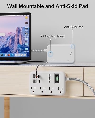 Miniatura 7 de Regleta de alimentación con protector de sobretensiones USB C de 45 W, regleta de alimentación de viaje con 6 puertos USB (2 USB C) y 4 tomas, cable