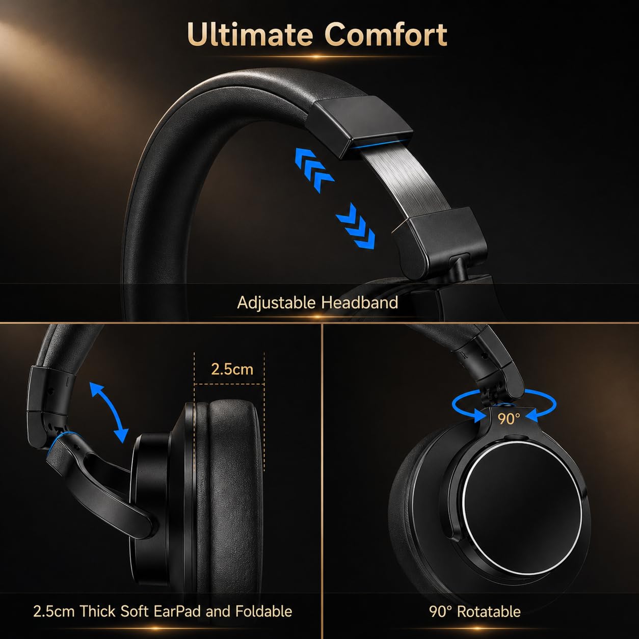 syndesmos Cuffie Bluetooth over-ear wireless, per monitor da studio e DJ, con driver da 50 mm, durata di riproduzione 100 ore, jack audio cablato da 0,25 pollici a 3,5 mm per mixaggio, registrazione