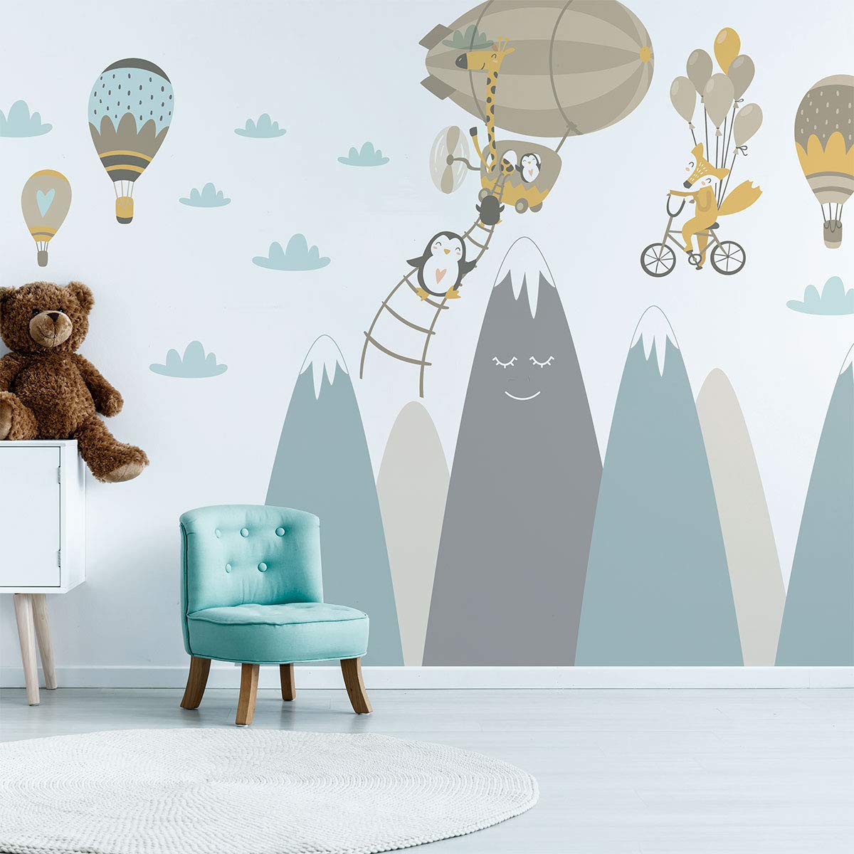 Giant Scandinavian Mountains Children's Wall Sticker Decoration for Baby/Animal Room with Flying Edges 100 x 180 cm - Image 3