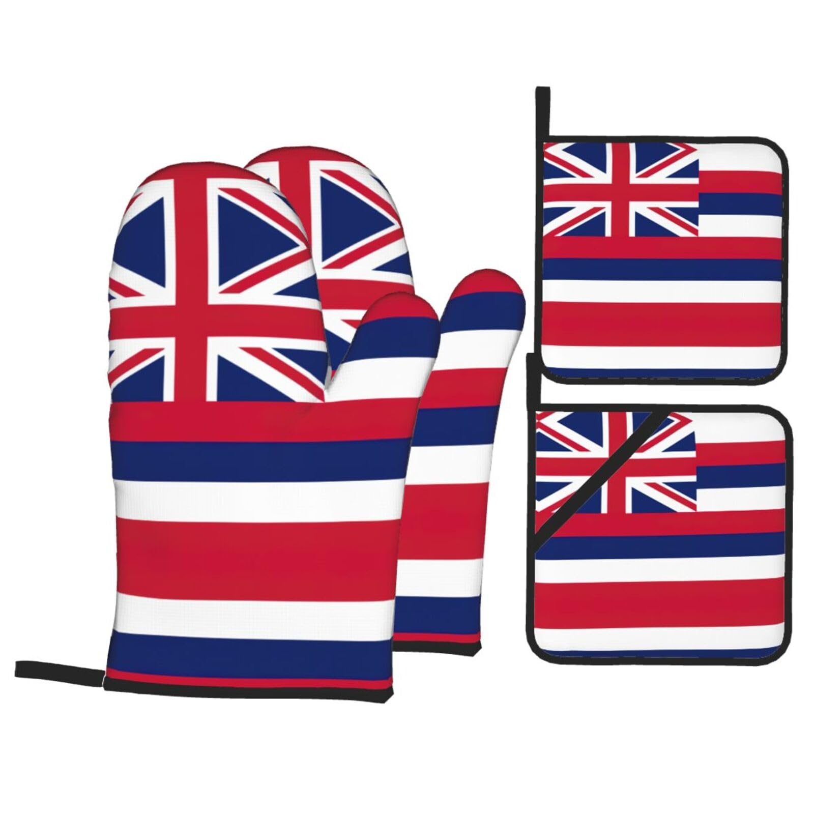 Hawaii Flag Print Oven Microwaving Waterproof Kitchen Gloves for Baking Grilling Holiday Cooking