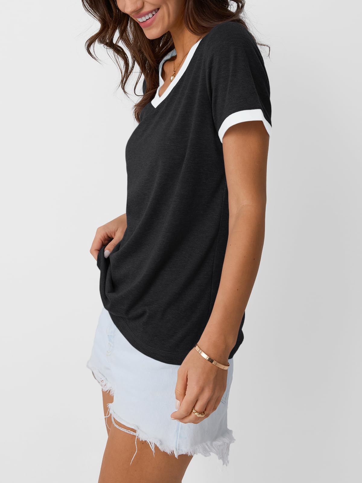 AUTOMET Womens Short Sleeve T-Shirts Summer Tops Casual Soft Tunic V Neck Basic Workout Clothes Spring Fashion Outfits 2025