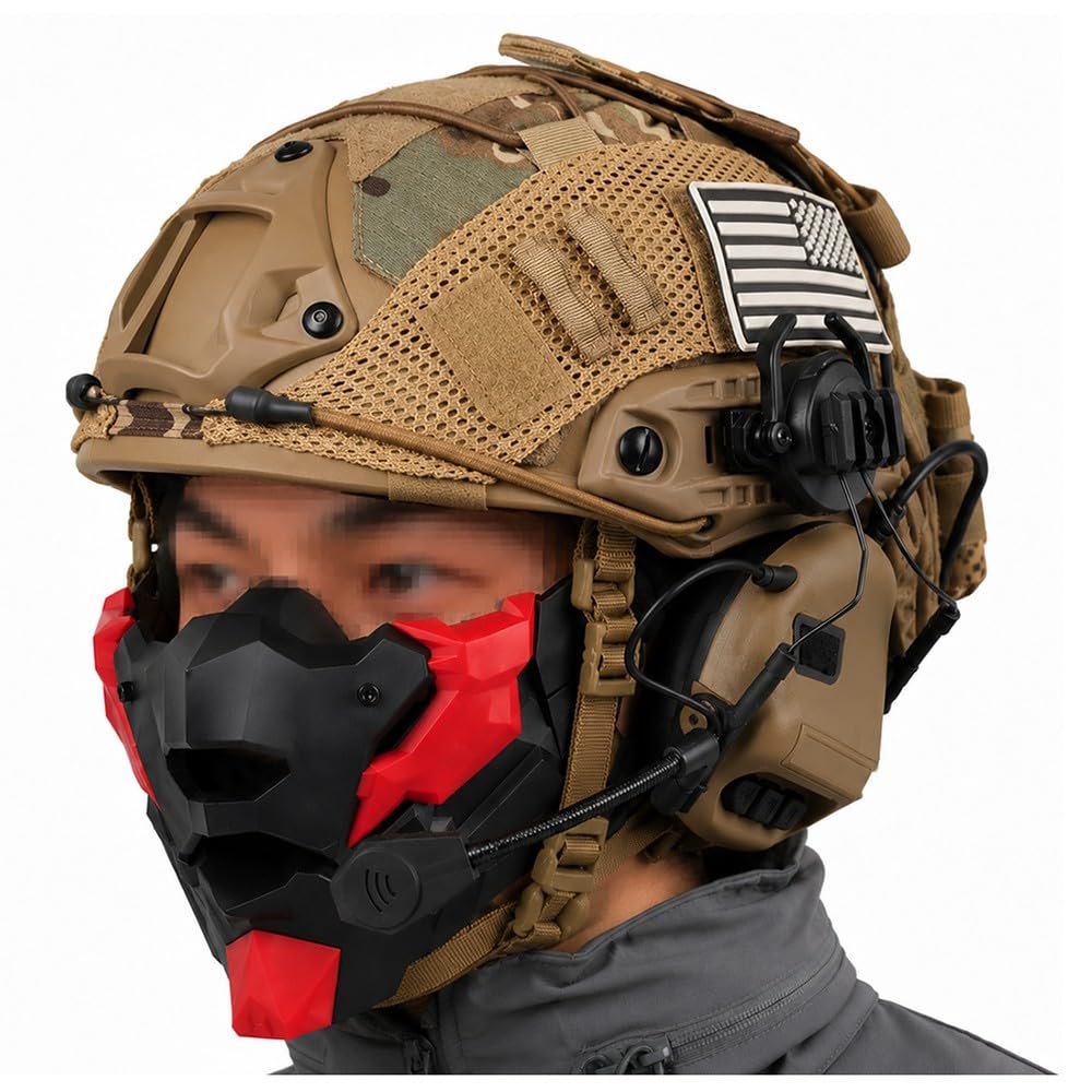 Casque tactique avec masque détachable et couvre-casque textile réglable