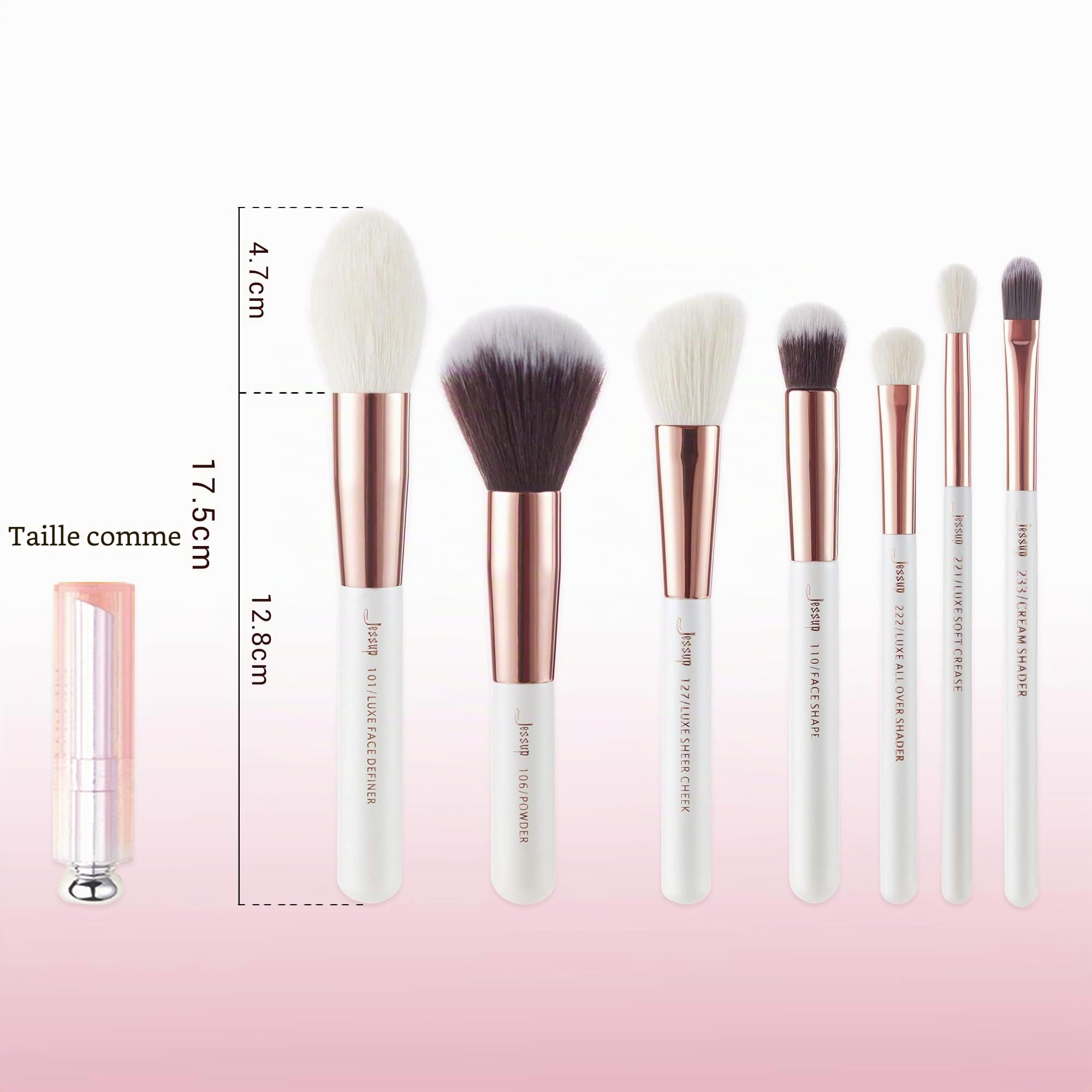 Jessup pinceaux maquillages 25 pièces kit professionnel pinceau a maquillage fond de teint poudre, fard à joues rouge lèvres brosses maquillage cheveux synthétiques naturelles Blanc/Or rose T215