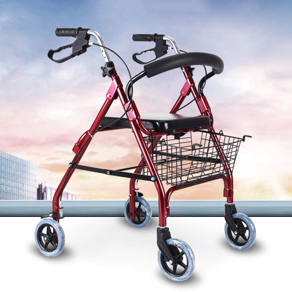 Chodzik Rollator, pomoce do chodzenia 4 koła składane, chodzik chodzik z podwójnym układem hamulcowym, chodzik medyczny z koszem Interesting