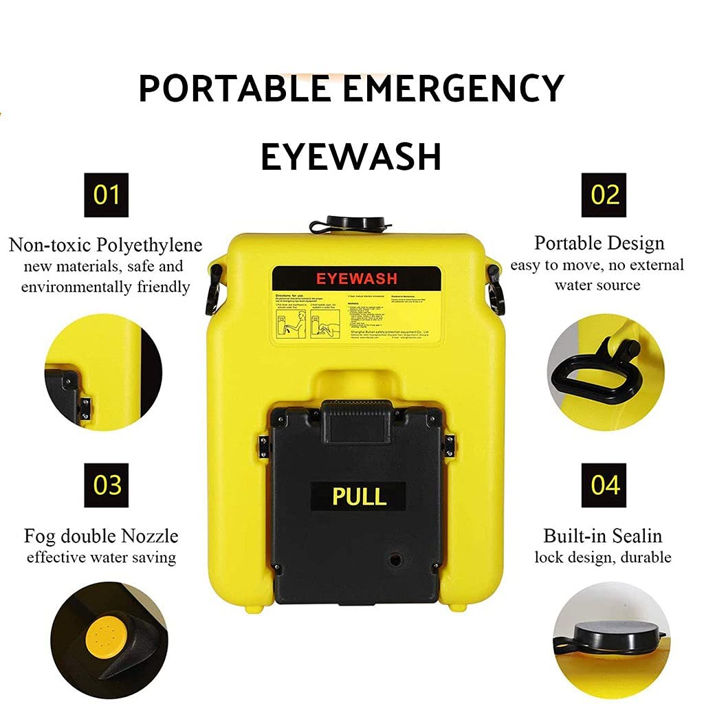 Estación Lavaojos de Emergencia Portátil 53L Material de Protección del Medio Ambiente Lavadora de Ojos Montada en La Pared Equipo de Primeros Auxilios de Seguridad con Fácil de Usar