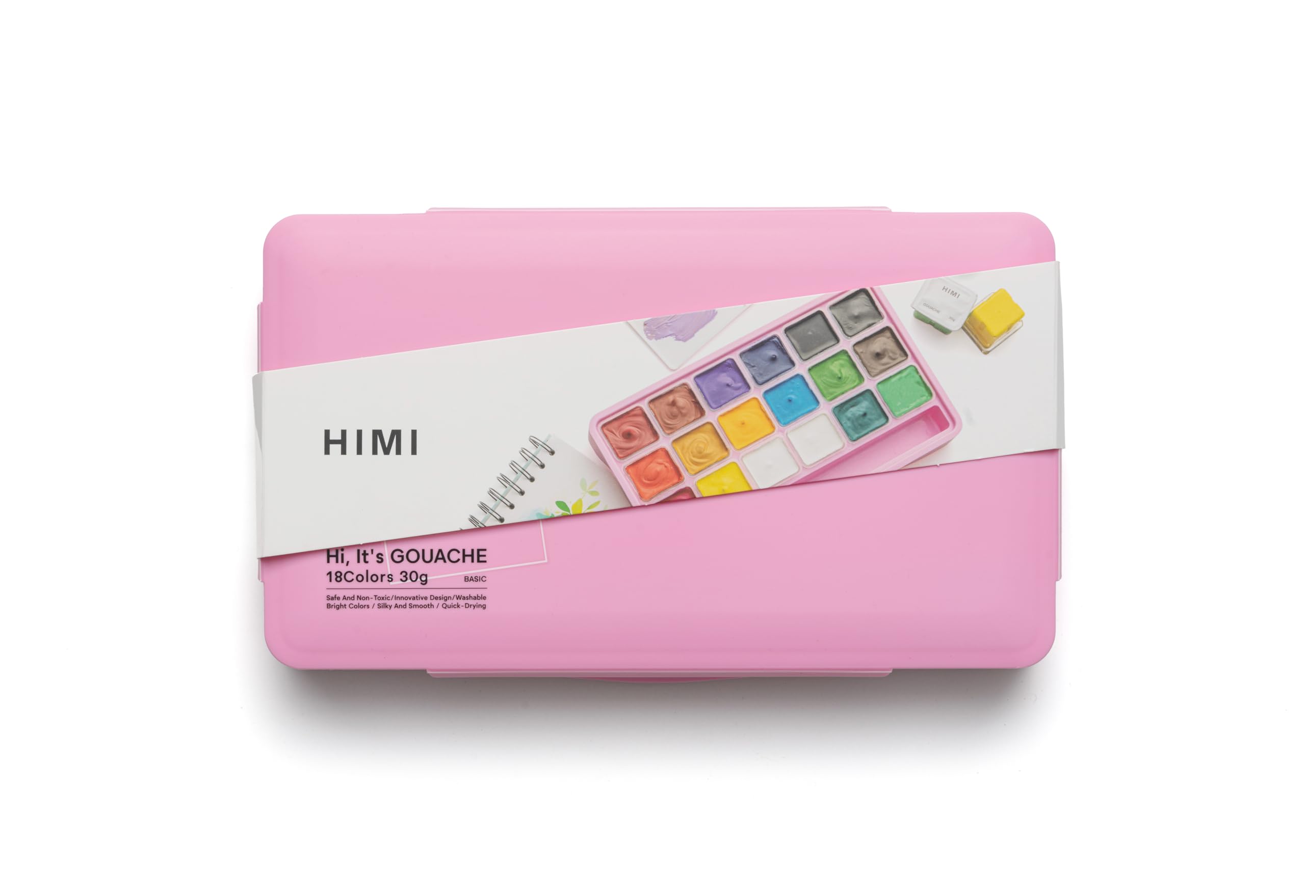 HIMI Jelly Cup Gouache Set 18 Paint Colours, Pink Case, Add Water to Reactivate, Smooth, Rich Colours, Gift, Artist Art Supplies, Large Scale Art Work to Fine Details, Ready Gouache Colors