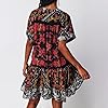 Women’s Boho Mini Dress Y2k Floral Deep V-Neck Puff Sleeve Short Dresses Summer Causal Flowy Beach Sundress (Black,S) #4