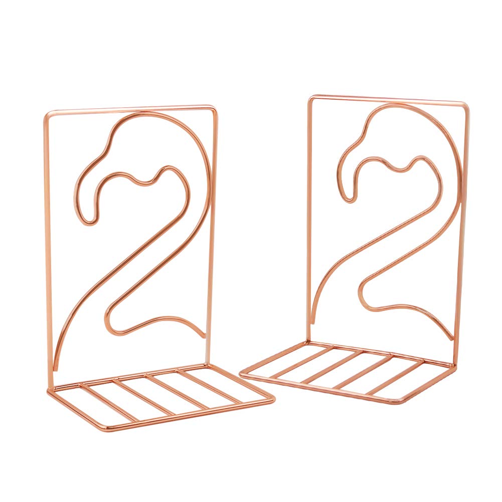 Citmage Bookend Rose Gold Heavy Metal Book End Flamingo Bookends for Shelves in School Office Adult or Kids(5.1"x3.9"x7.9")(1 Pair)