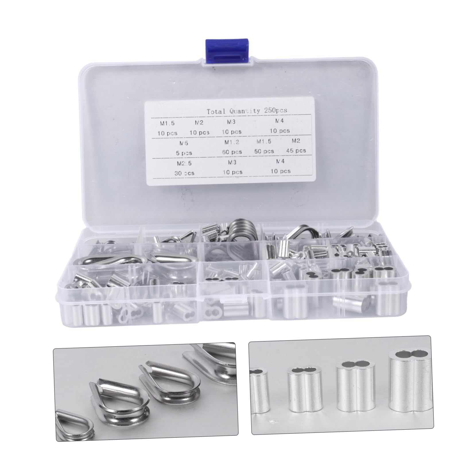 OSOLADY High Strength 250pcs Aluminum Tube Cover Wire Rope Sleeves Set Wire Rope Thimbles for Cable