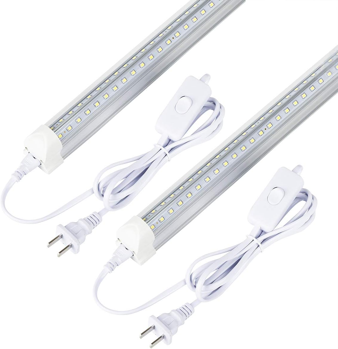 4Packs LED Shop Light, 4FT 40W 4800lm, 6500K Cool White V-Shape Clear Cover,Hight Output,Linkable Shop Lights,T8 LED Tube Light for Garage,Warehouse, Corded Electric with Built-in ON/Off Switch