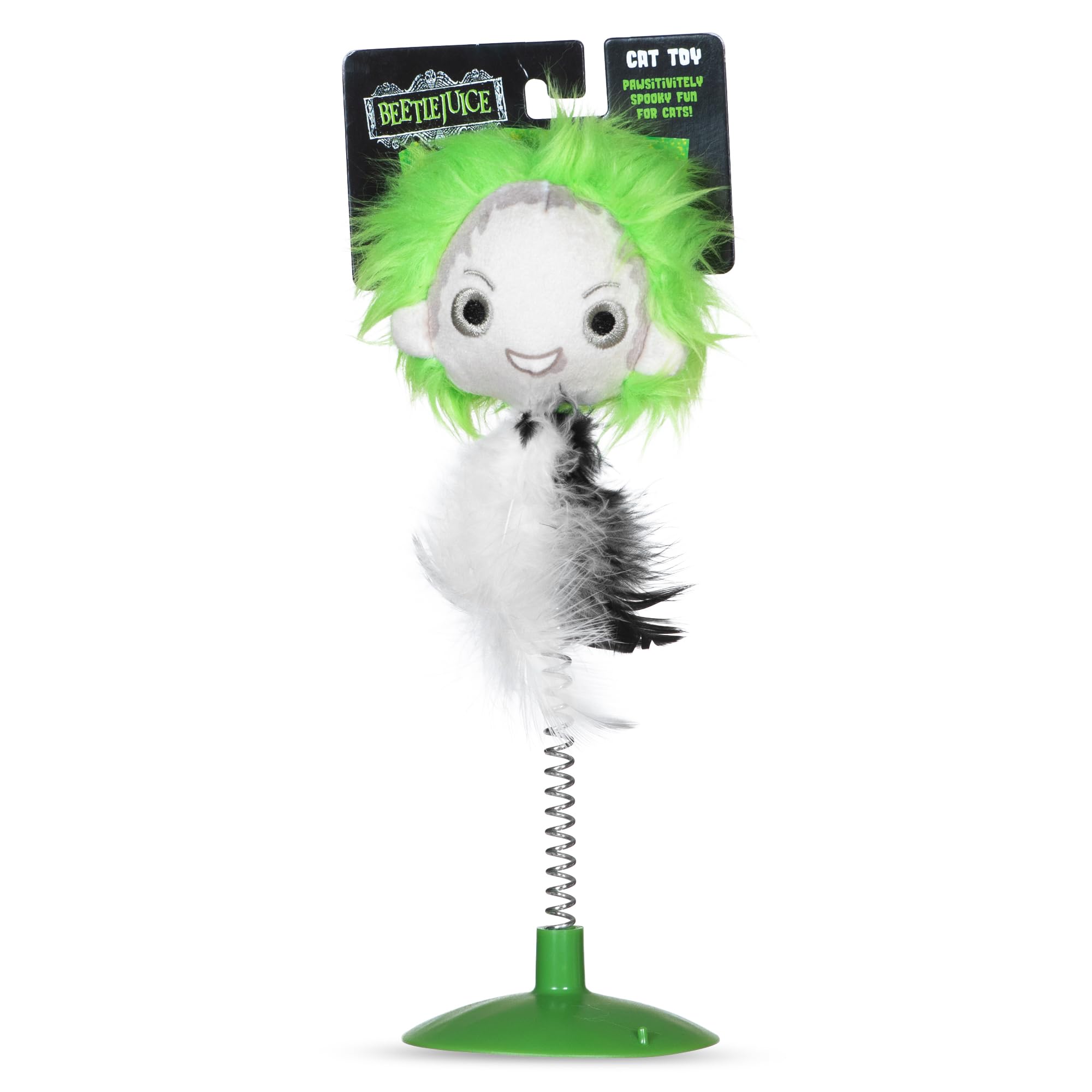 Beetlejuice Feathers Suction Swatter Cat Toy - 10.5 Inch with Feather Feature - Perfect for Indoor Cats and Kittens - Swatting Toy for Cats