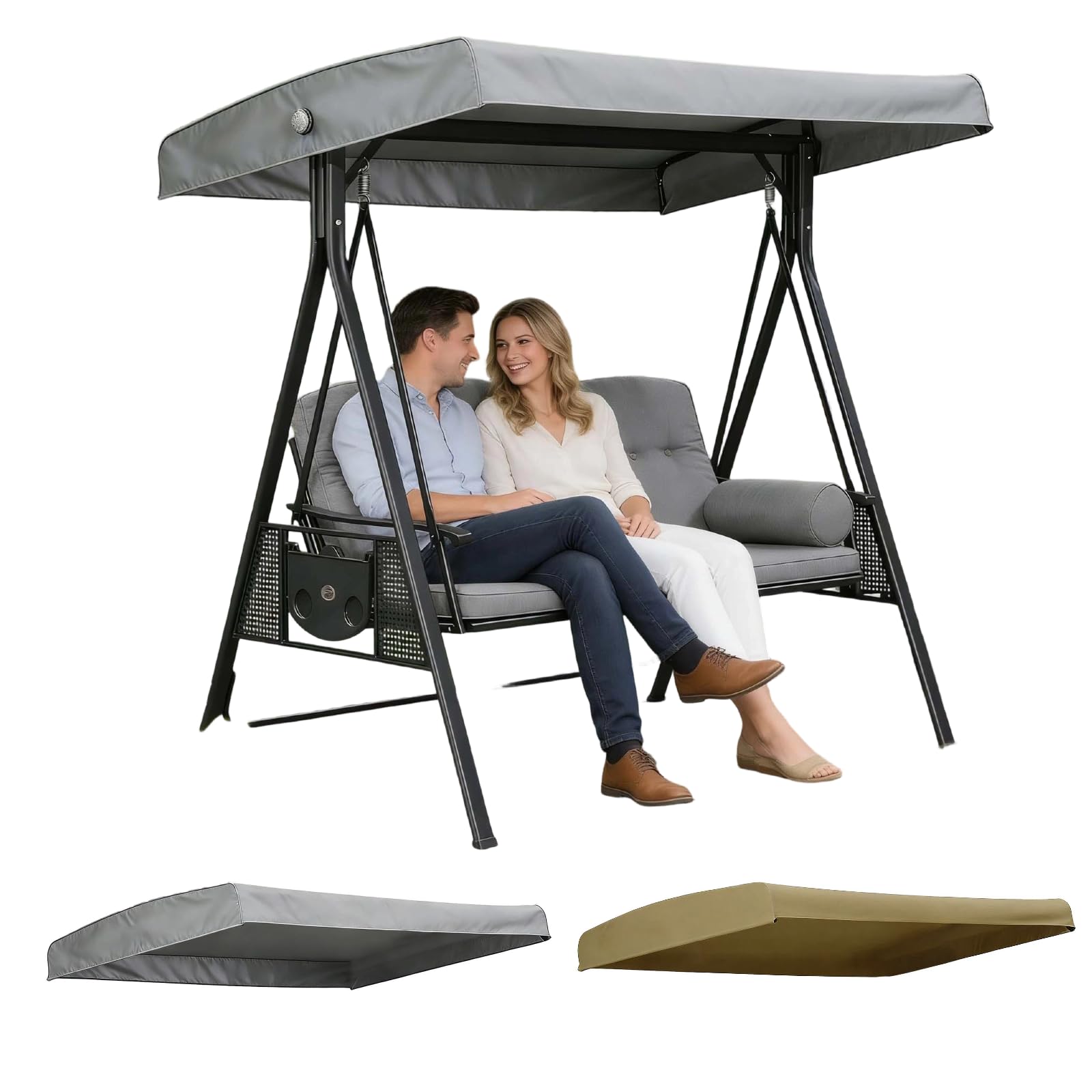 Swing Canopy Cover, 75" x 47" Waterproof Patio Cover Top Replacement Canopy, Swing Set Canopy Replacement, For Swing For Garden Swing Chair Cover (No Swing Frame & Seat Cushions) (Grey)