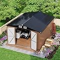 GarveeLife 12 X 10 ft Outdoor Storage Shed, Metal Garden Sheds & Outdoor Storage with Updated Frame Structure, Backyard Garden Terrace Tool Shed for Backyard, Lawn, Patio, Bike Storage, Brown