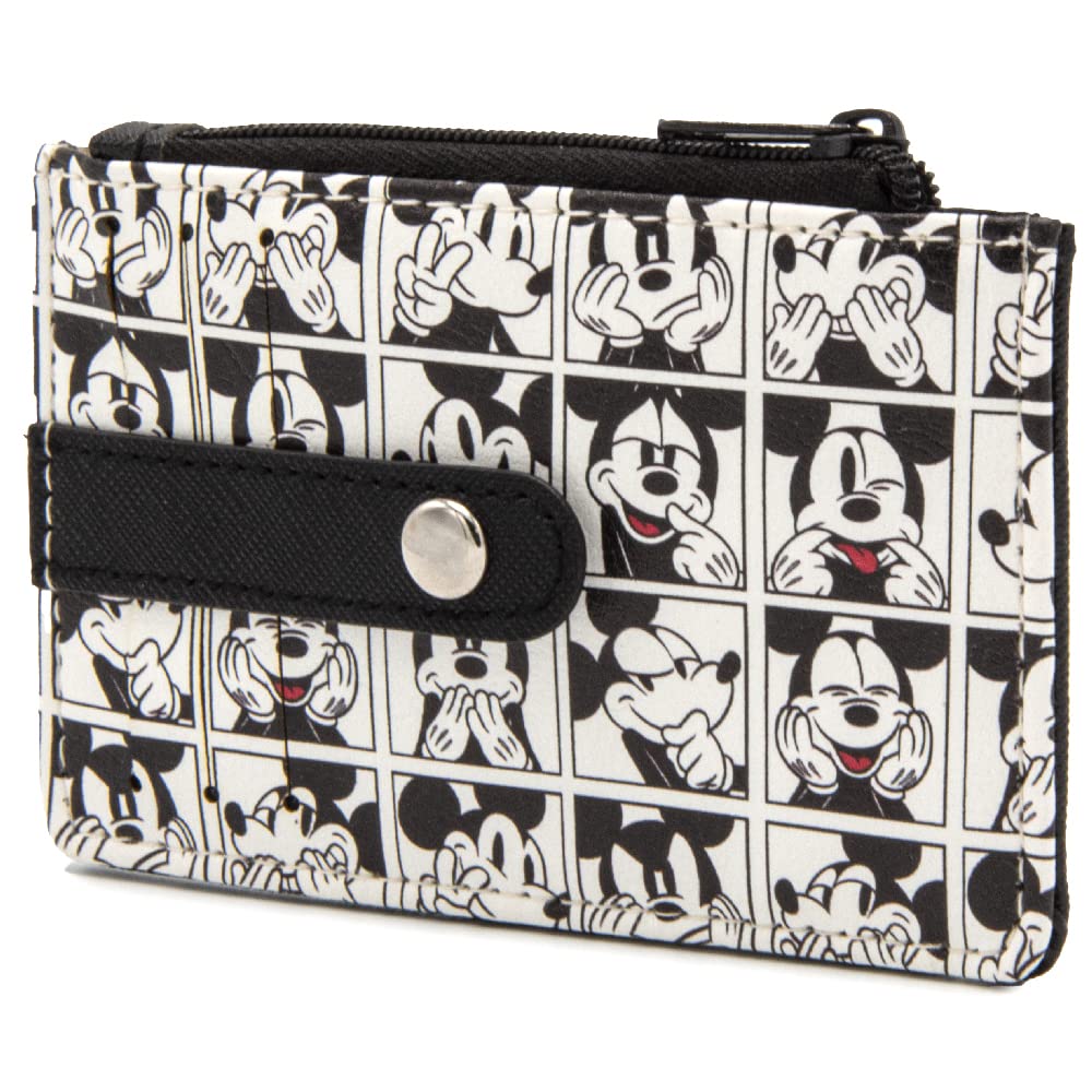 Disney Wallet, Wallet ID/Card Holder, Mickey Mouse Expression Blocks White Black Red, Vegan Leather