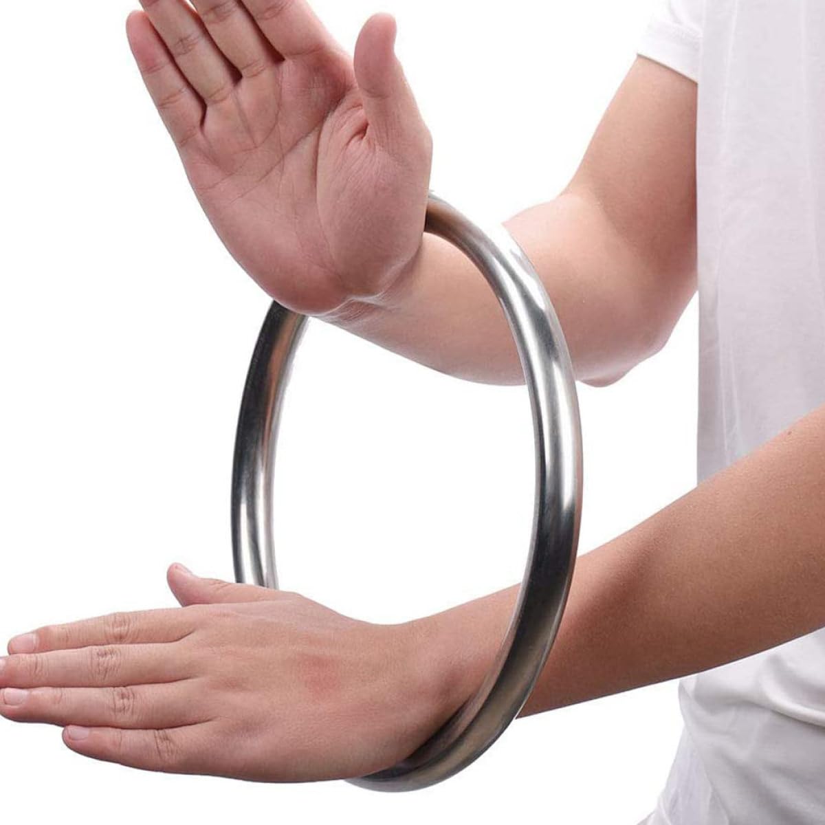 Operitacx Verstellbare Ringe Silber aus Edelstahl Robuster Armtrainingsring zum Krafttraining im Sommer Strapazierfähiger Edelstahlkreis für Männer und Griffverstärker