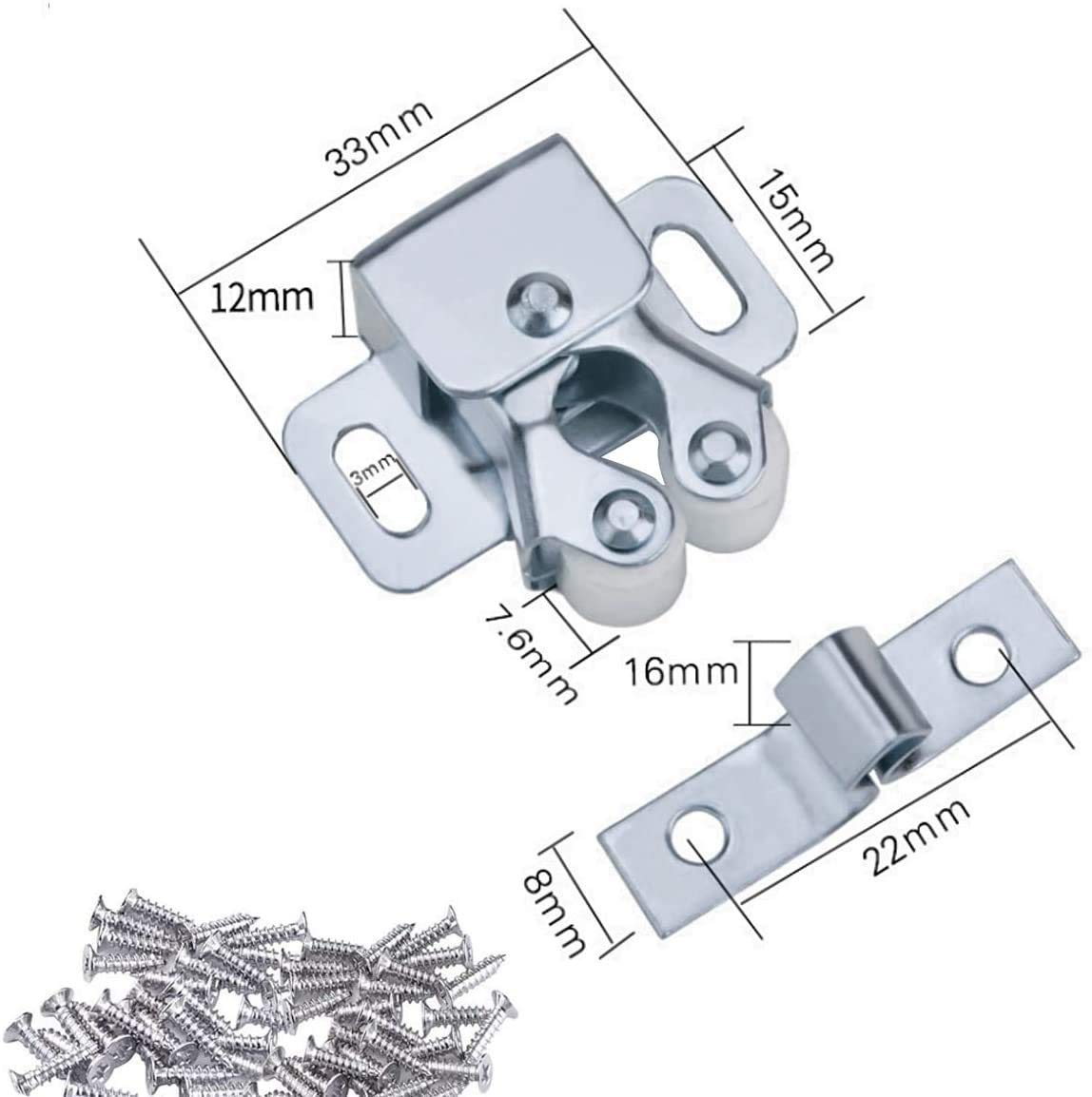 Lot De 5 Loquets De Porte à Double Rouleau En Zinc Plaqué