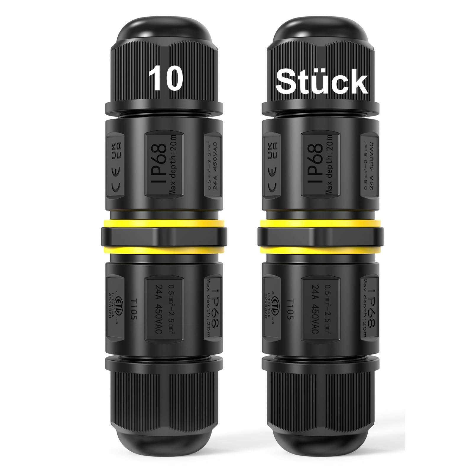 Pack of 10 Electrical Cable Connectors, Waterproof IP68, 3-Pin Cable Connector, Cable Connector for Connecting Cables, for Cable Diameter 4-11 mm, A24
