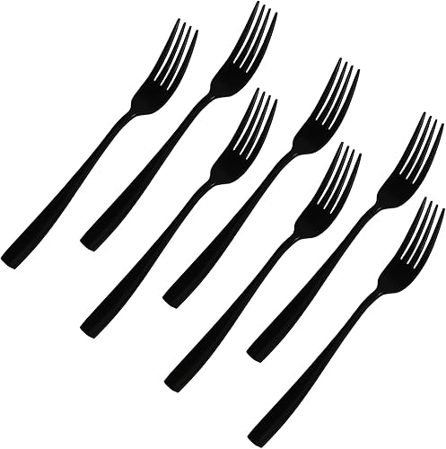 Vababa Tenedores de cena negros de 16 piezas, acero inoxidable