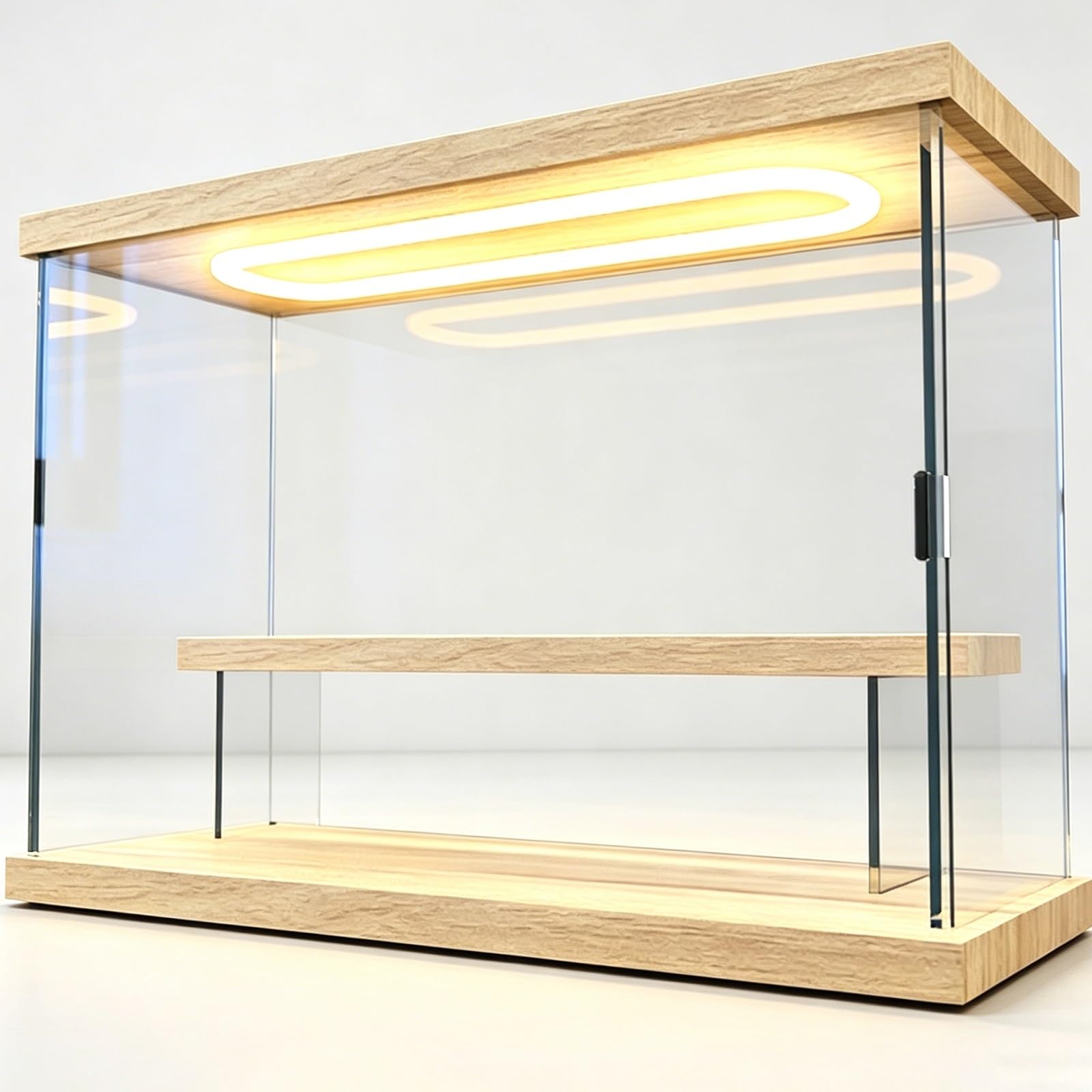 Acrylic Storage Box for Collectibles 2 3 4 5 Tier, Dustproof Acrylic Showcase with Internal Shelf, Lighted Acrylic Enclosure with Wooden Base(13x5x9inch/320x120x225mm)