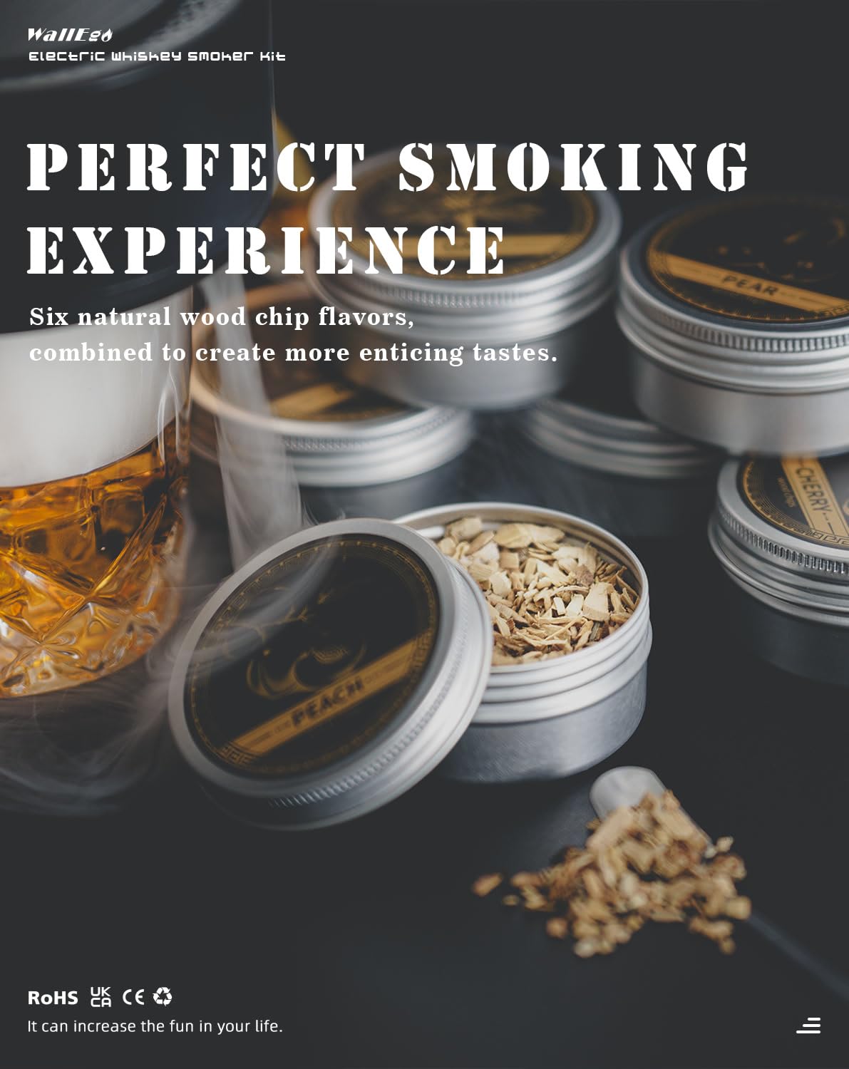 Kit per affumicatore whisky da Elettrico 6 Aromi di Legno USB Ricaricabile Affumicatore Cocktail al bevande Idee Regalo Uomo Padre Natale Anniversario