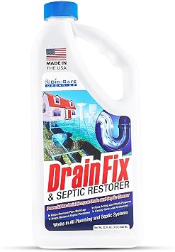 DrainFix & Septic Restorer 32 oz Enzyme Septic Tank Treatment & Drainfield Restoration Organic Drain Cleaner for Sewer Lines, RV & Home Plumbing Safe for Pipes & Septic Systems