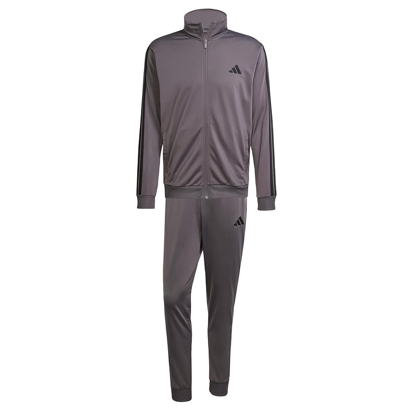 adidas Uomo Sportswear Basic 3 Stripes Tricot Tracksuit, Tuta da Allenamento, Multicolore (Grey Strata), L