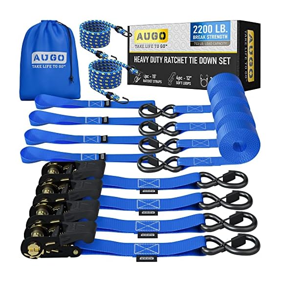 AUGO Sangles d'Arrimage à Cliquet 4,5m - Lot de 4 - Résistance 1000KG