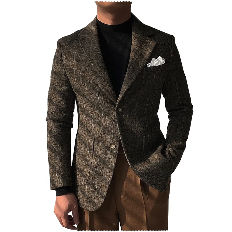 Men's Vintage Herringbone Tweed Blazer Wool Blend Casual Blazer Sport Coats