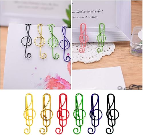 Miniatura 4 de Clips de papel musical de 6 colores, 100 piezas de clips de papel lindos divertidos creativos de música de color de aleación de plástico papelería