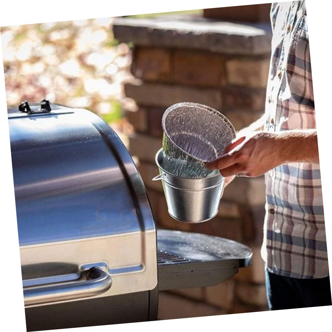 Secchio Grasso Barbecue in Ferro Argento con 10 Rivestimenti
