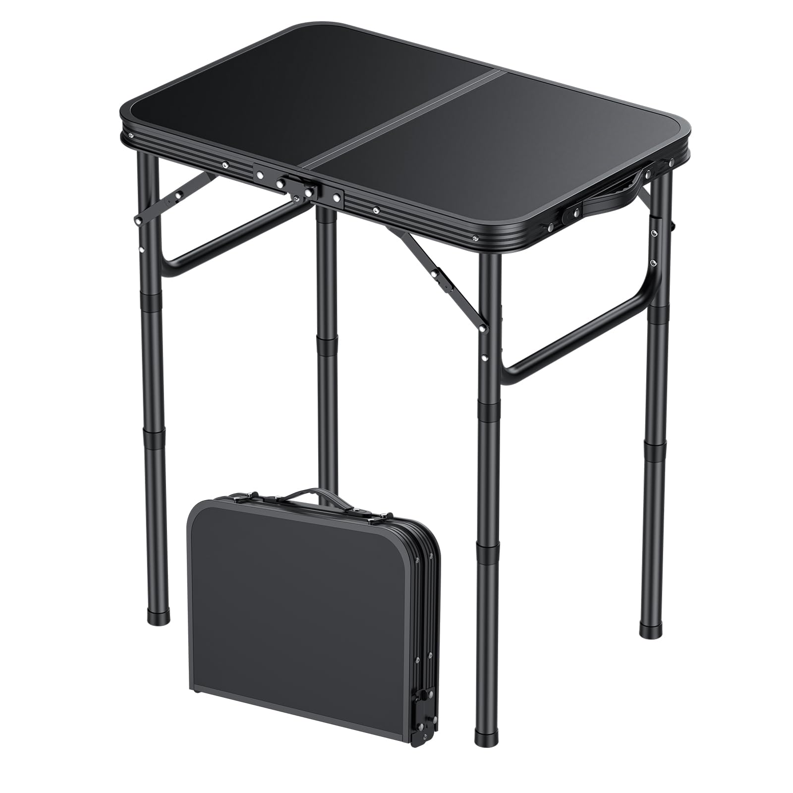 HOMGEN Table de Pique-Nique Pliante 58x40 cm, Réglable en Hauteur sur 3 Niveaux, Table Pliante, Table de Pique-Nique légère et Portable pour activités en Plein air, Balcon, Jardin - Argent