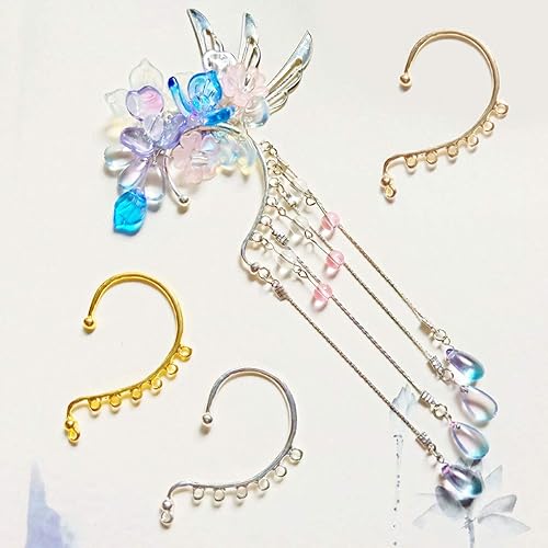 Miniatura 8 de 20 pendientes de cadena larga con borla para las orejas color plateado