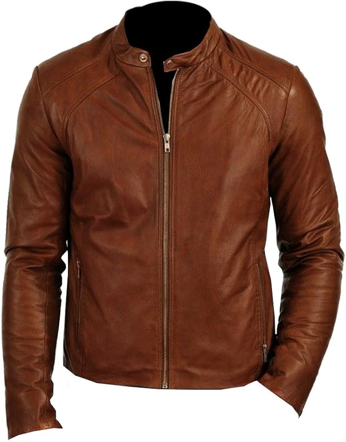 佐藤屋　Evisen LEATHER JACKET XL Bike Rider Slim Fit Casual Stylish Brown Real Leather Jacket
