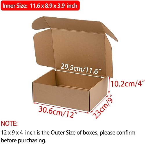 Miniatura 2 de Cajas de envío de 12 x 9 x 4 pulgadas, cajas de cartón corrugado marrón para pequeñas empresas, paquete de 20
