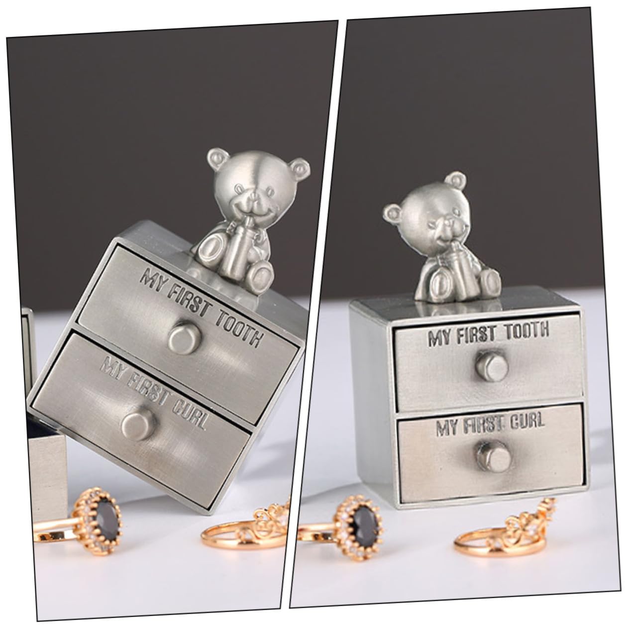 ERINGOGO Caja de Recuerdos para Bebés de 2 Piezas Metal Protección para Dientes de Leche y Almacenamiento de Rizos, Adecuado para Regalos y Recuerdos Obsequios