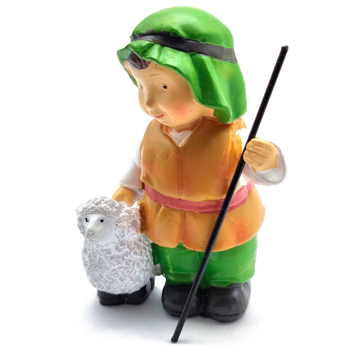Tradineur - Figura de Pastor con Cordero para Belén - Estilo naïf - Marmolina - Adorno Divertido para Nacimiento, Navidad, decoración Tradicional - 9,5 x 7 x 4 cm