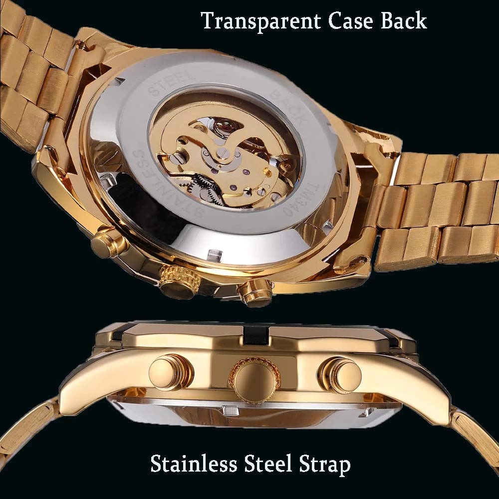 MASTOP Reloj mecánico para hombre, analógico, automático, clásico, de acero inoxidable, para hombre