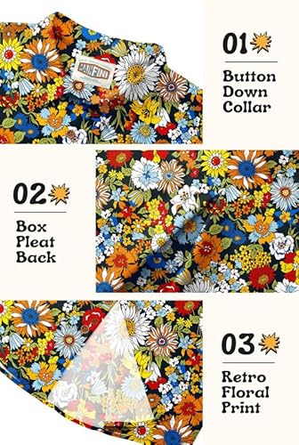 Mainfini Man 70S Button Down Shirt Geometric Long Sleeve Dress Shirt Retro Hippies Shirt Flower Printed Costume Xxl thumb #3