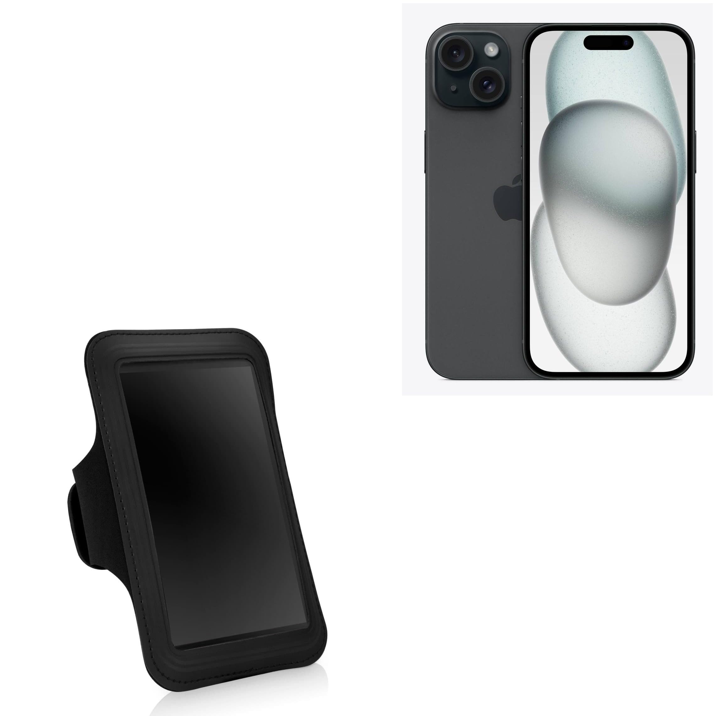 BoxWave Case Compatible with Apple iPhone 15 - Sports Armband, Adjustable Armband for Workout and Running - Jet Black