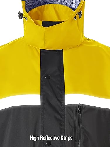 Miniatura 7 de Traje de lluvia para hombre, de alta visibilidad, reflectante, para trabajo, chaqueta de lluvia, pantalones para todos los deportes, granja, pesca,
