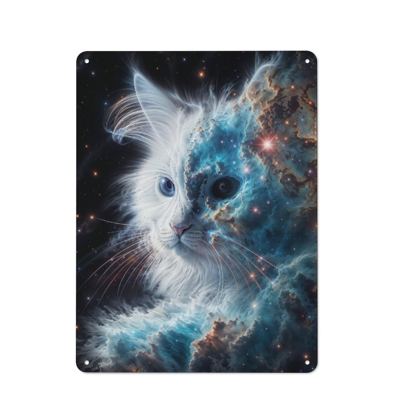 Junmoney Cosmic Nebula White Cat Retro Metal Wall Sign 40X30cm For Man Cave Or Games Room, A Housewarming Gift For Games Room Collectors