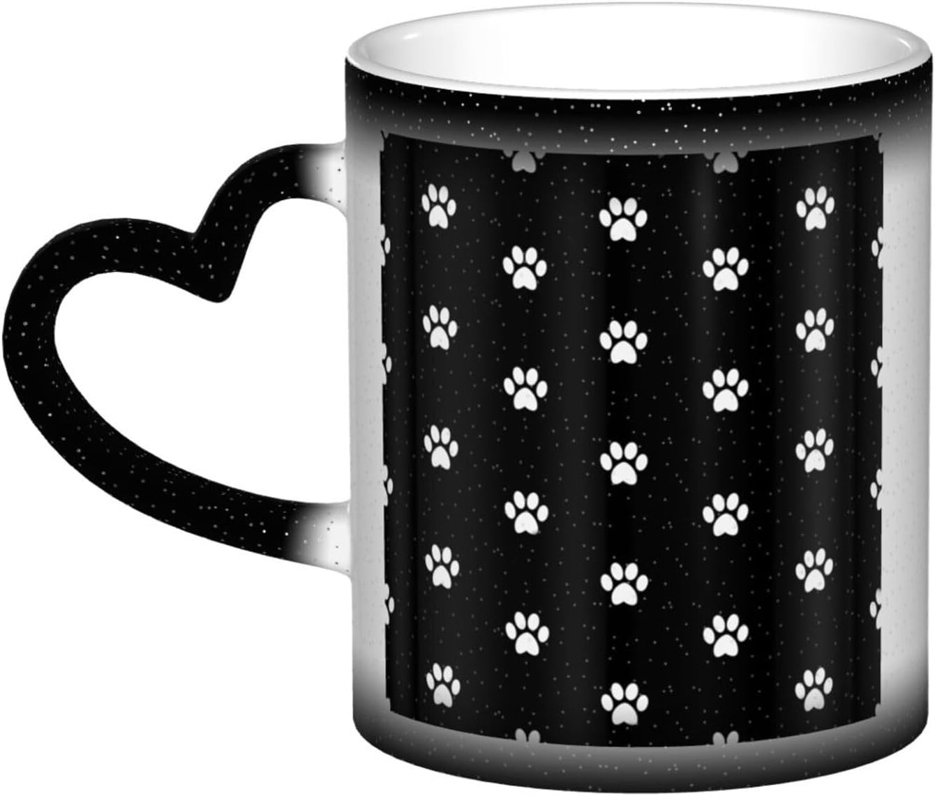XDVPALNE White Dog Traces on Black Background Ceramic Mug Heat