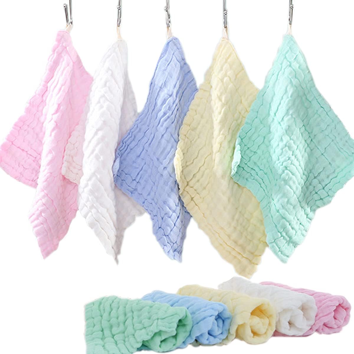10Pcs Cotton Hand Towel - 6 Layers Cotton Kids Towels, Ultra Absorbent Bathroom Hand Towel and Face Towel for Kids and Adult